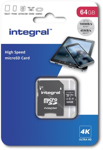 Tarjeta de memoria micro SD integral v30 64GB - 9500405