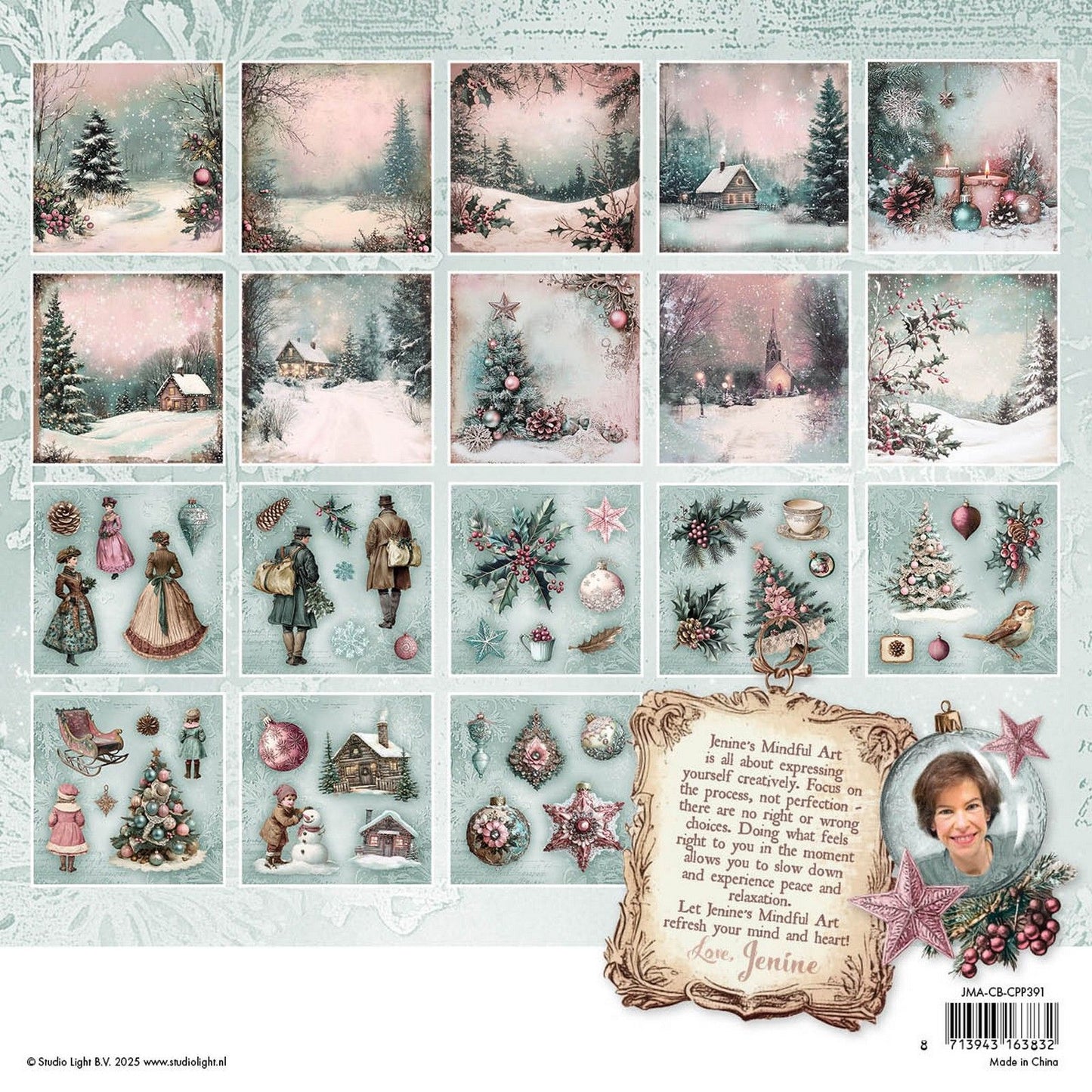 Luz de estudio • Elementos de fondos de bloc de papel de collage de rubor navideño de arte consciente de Jenine