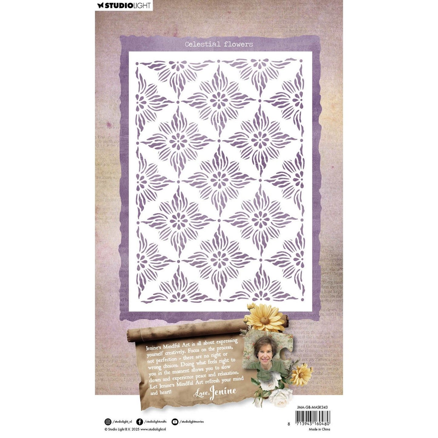 Luce da studio • crescente fioritura maschera stencil fiori celesti