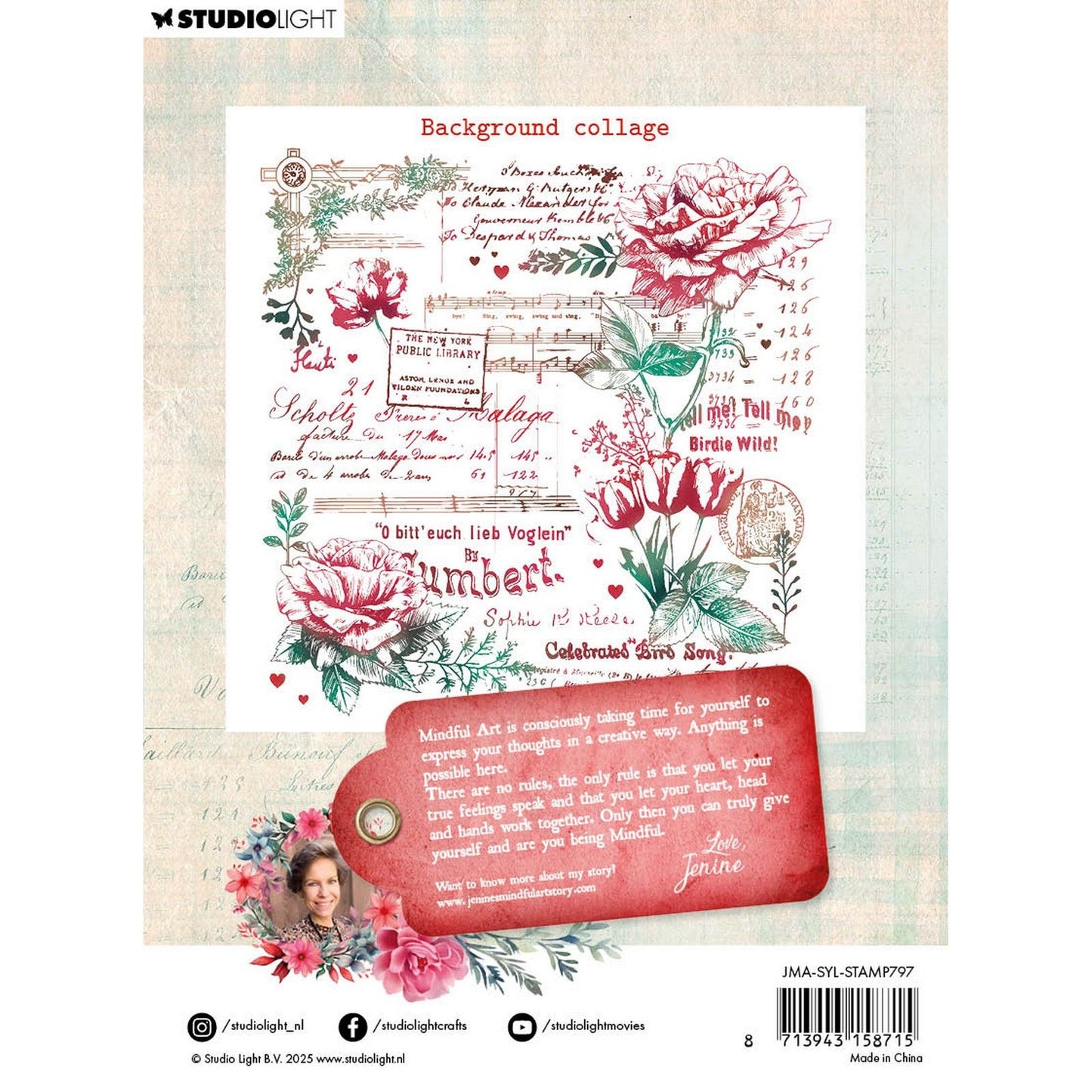 Luce da studio • I timbri trasparenti Mindful Art di Jenine ti inviano un collage di sfondi d'amore