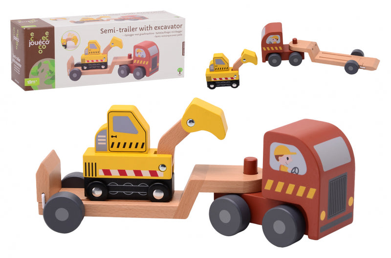 Trailer di legno Joueco con escavatore