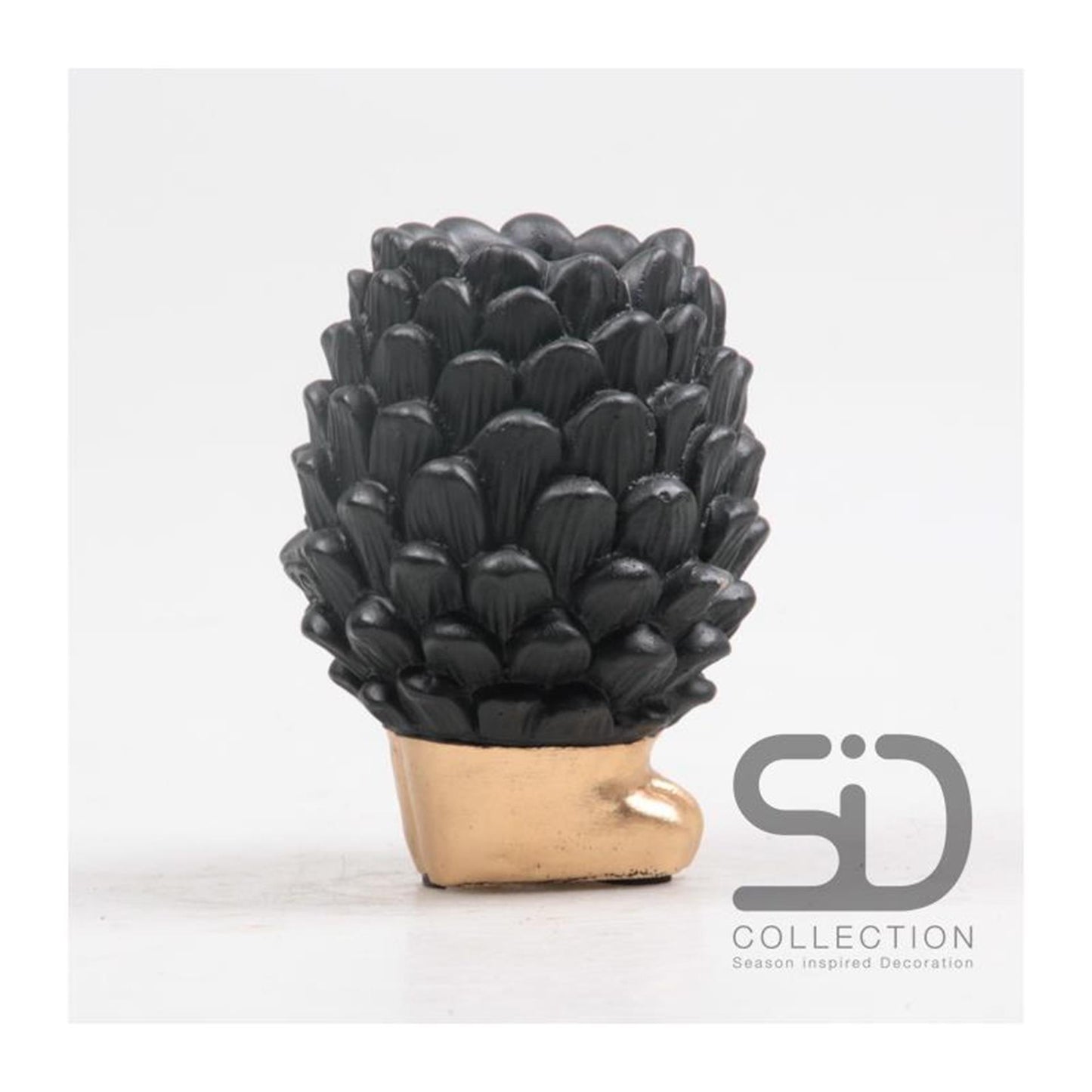 Jarrón con forma de piña y decoración inspirada en la temporada con pie 9x9x12cm negro