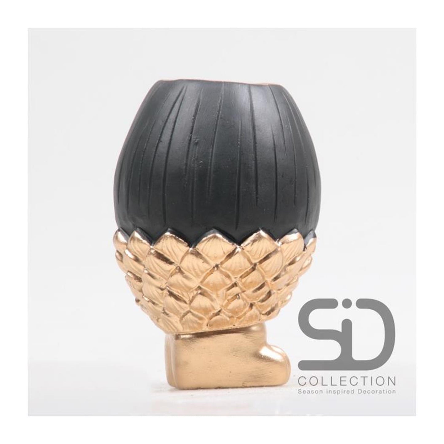 Jarrón decorativo inspirado en la temporada bellota con pie 8,8x8,8x13cm negro