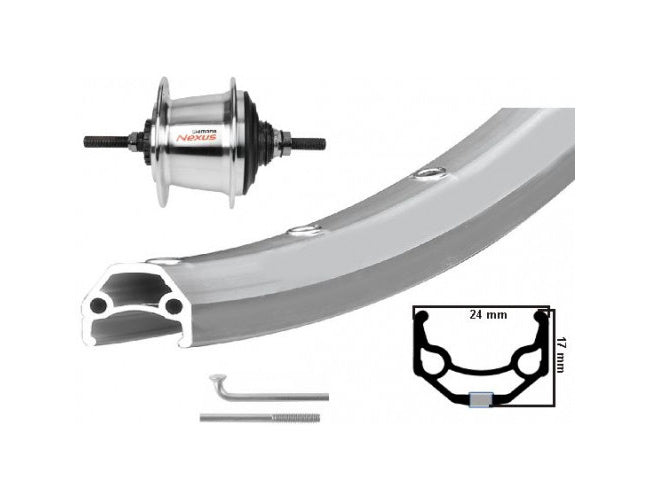 Ruota posteriore kgs da 28 pollici etro 622 alu zac19 argento nexus 7 rollerbrake