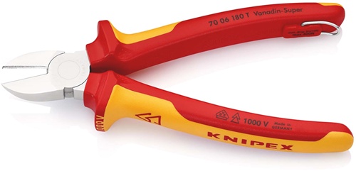 Alicates de corte lateral Knipex | 180 mm de longitud | aislado | armarios multicomponente | Aprobado por VDE | protección integrada - 70 06 180 t bk