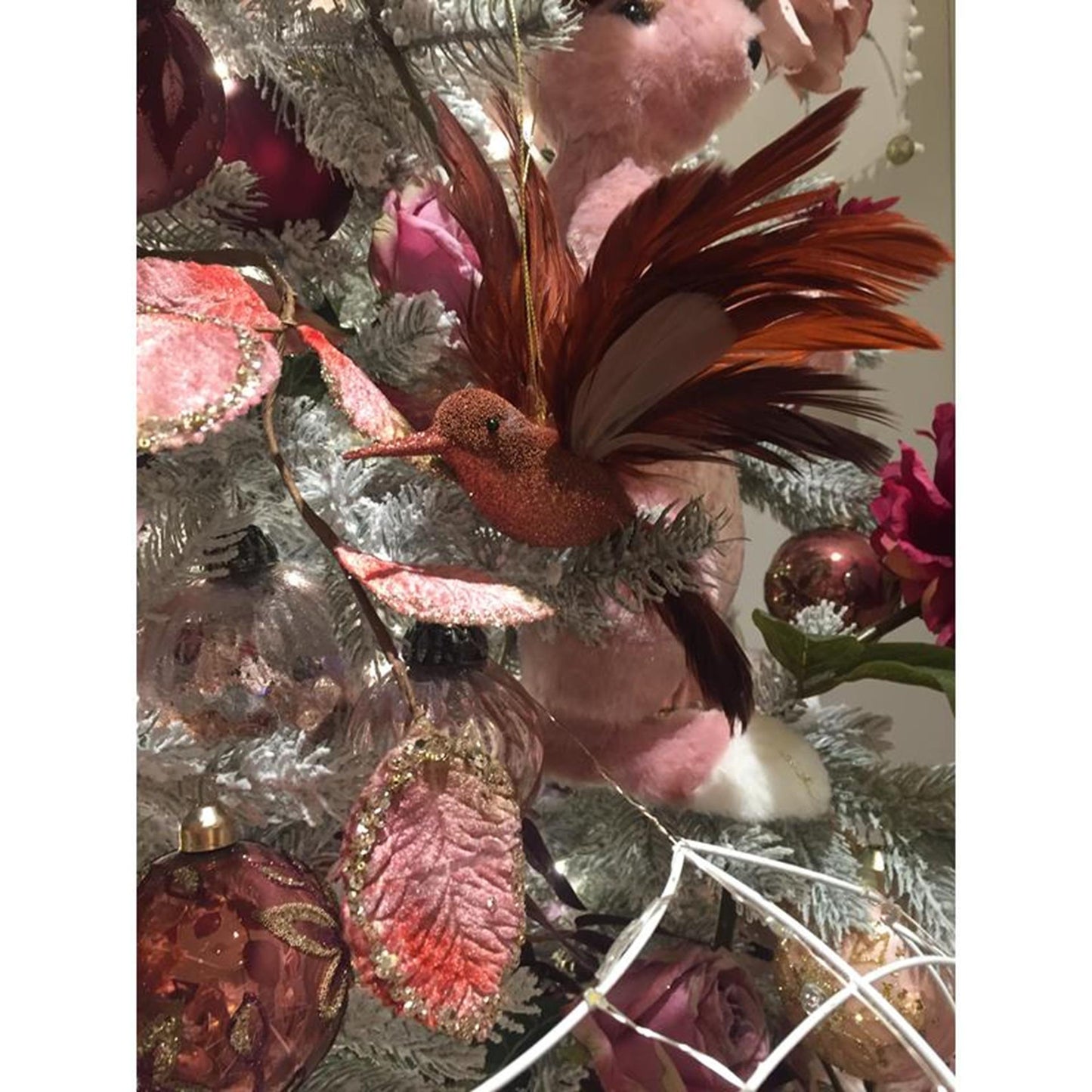 Decoris Colgante navideño colibrí purpurina 10,5x14x5cm