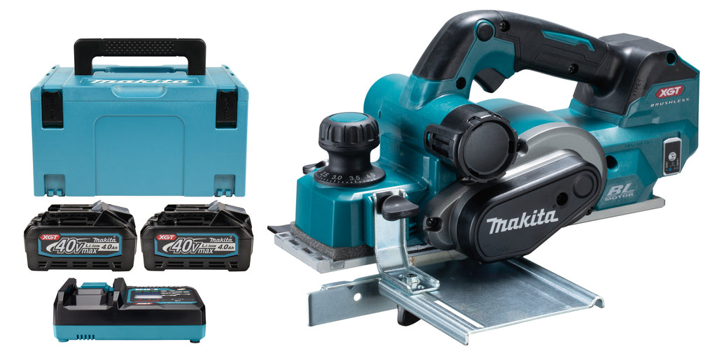 Makita kp001gm201 | 40v máximo | cepillo inalámbrico | 82 mm | Batería de 4,0 ah (2 piezas) | cargador rápido | en mbox kp001gm201