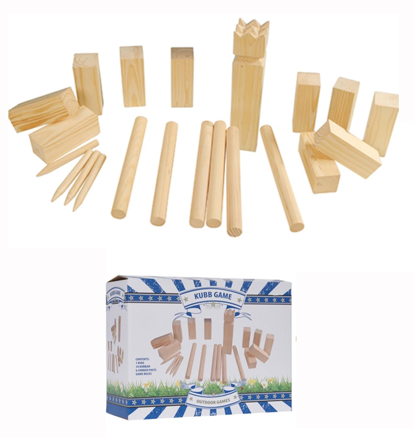 Gioco Kubb grande in legno da 21 pezzi