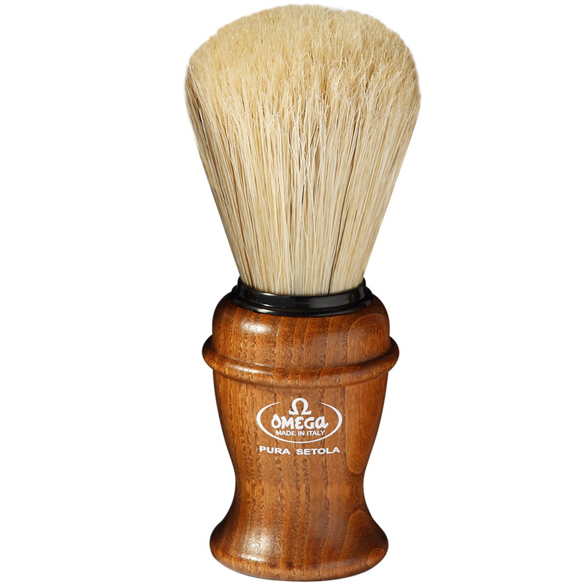 Pennello da barba Omega setola di maiale manico in legno di frassino scuro 11,5 cm