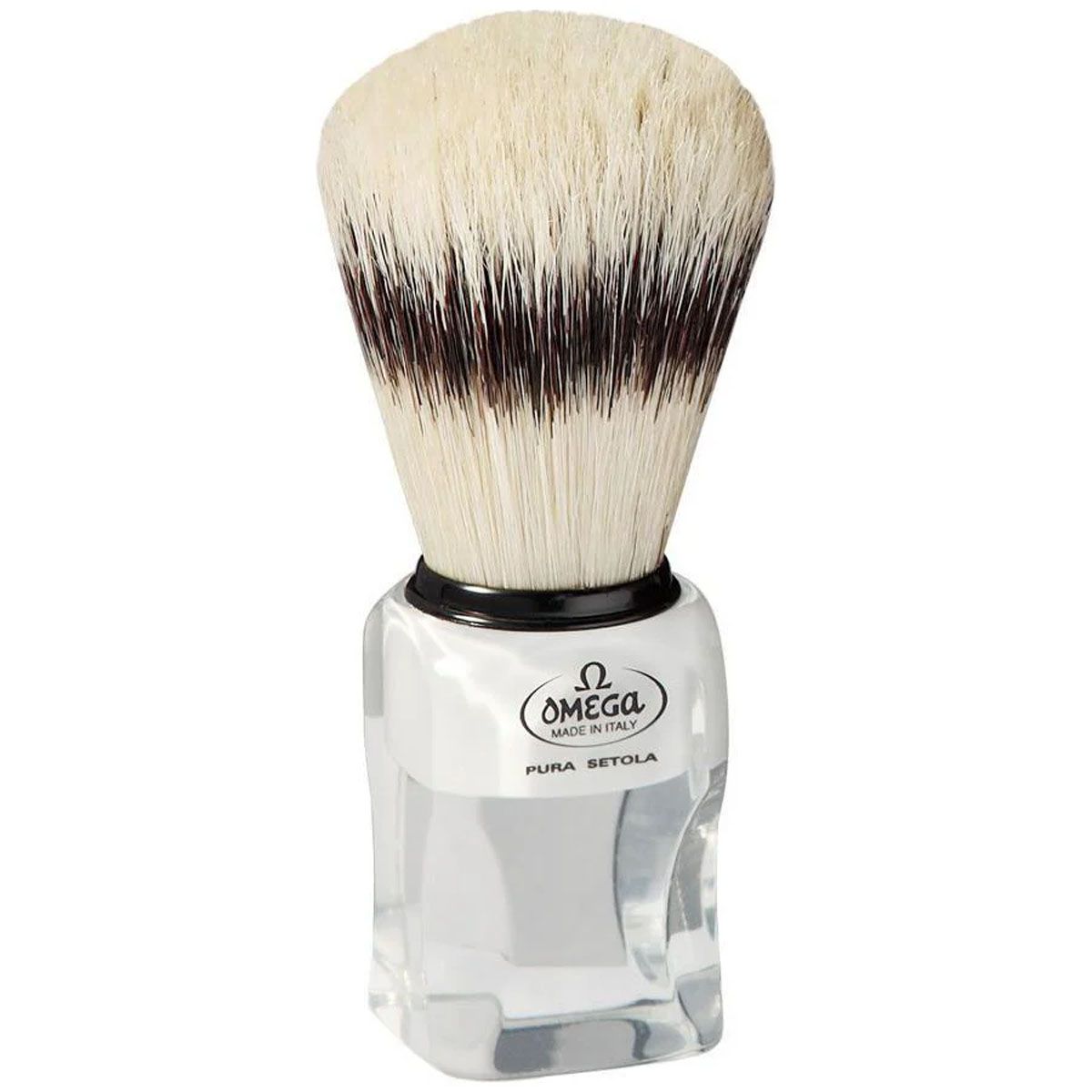 Brocha de afeitar omega cerdas de cerdo efecto pelo de tejón transparente + estándar 11cm