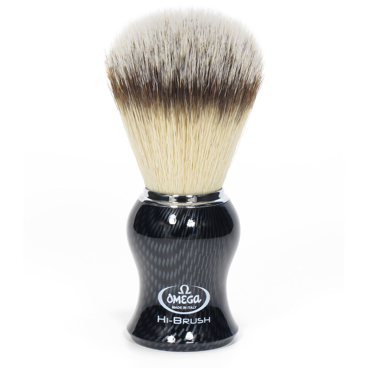 Pennello da barba Omega hi-brush peli sintetici con manico in fibra di carbonio effetto tasso effetto pelo 11cm