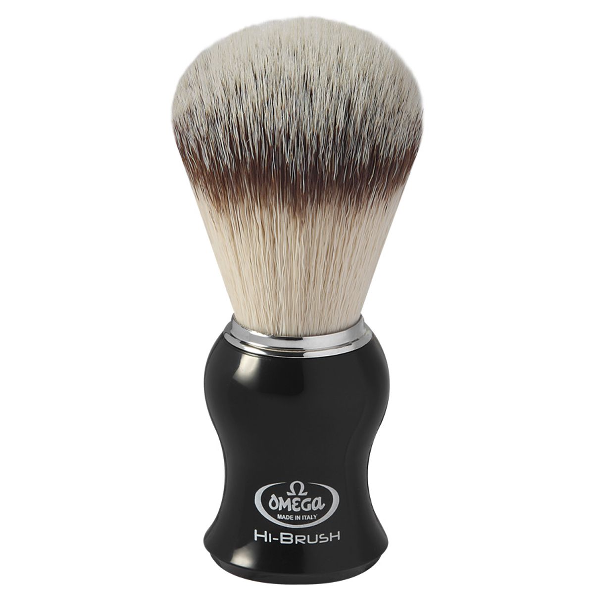 Brocha de afeitar omega hi-brush pelo sintético efecto pelo de tejón mango negro 11cm