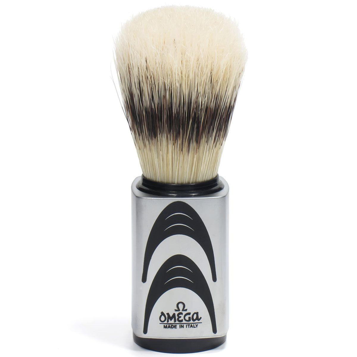 Brocha de afeitar omega hi-brush cerdas de cerdo con efecto pelo de tejón mango gris + estándar 11,5cm