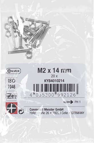 Connex metaalschroef pk m2x14 vz ph 20st m - kyb4010214