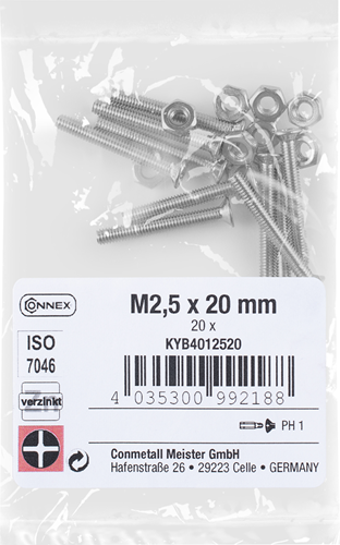 Connex metaalschroef pk m2,5x20 vz ph 20st - kyb4012520