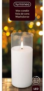 Candela tremolante a LED in vetro 7,5x17,5 cm bianca - 5509670