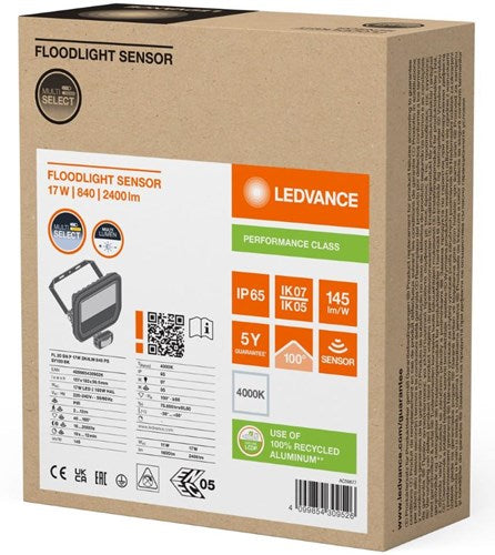 Lámpara de construcción LED Ledvance 20w 4000k negro + sensor - 5017561