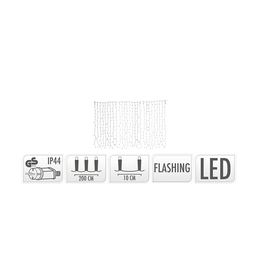 Cortina luminosa intermitente LED blanco cálido 189 LED 200x70cm