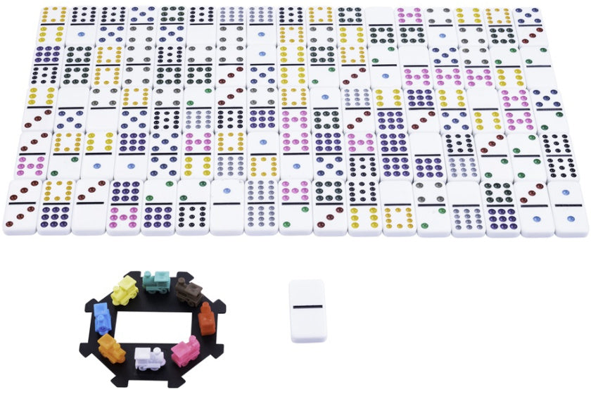 Juegos de Longfield Train mexicano Dominenospel Double 12 Box de madera