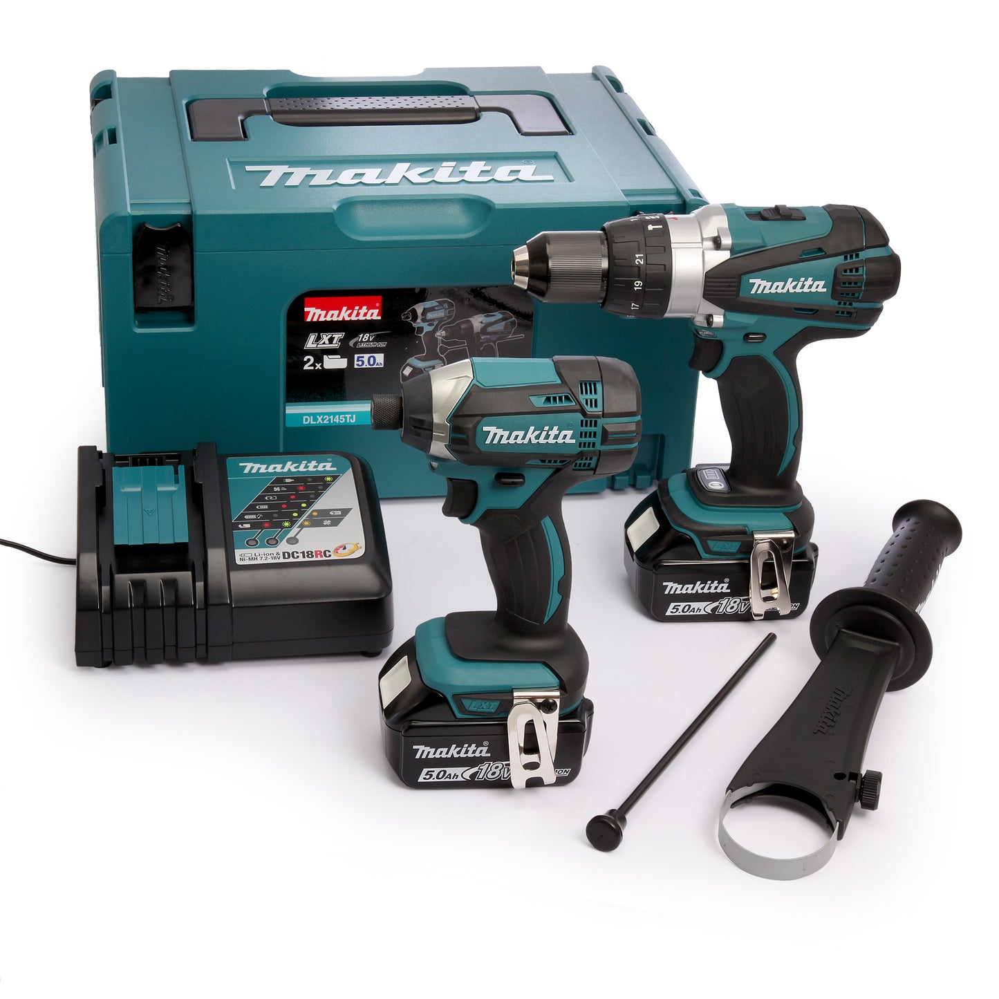 Set combinato Makita dlx2145tj | trapano a percussione a batteria dhp458 + avvitatore a percussione a batteria dtd152 | Ioni di litio 18v 5.0ah
