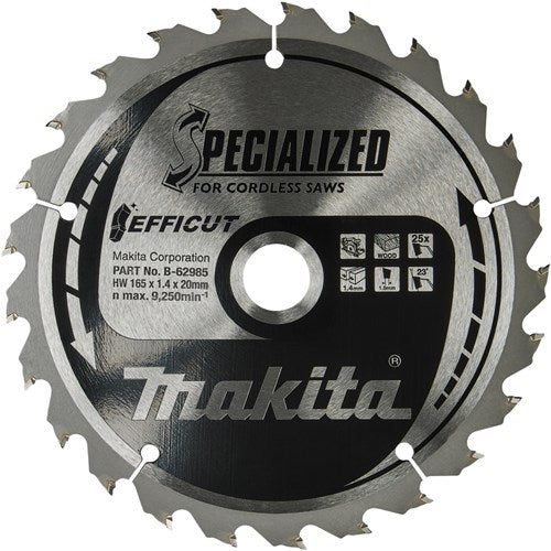 Accesorios Makita paquete doble hoja de sierra circular para madera | efficut 165x20x1.4 25t 23g - b-62985-2