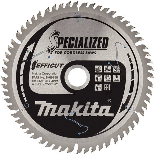 Makita accessoires makita cirkelzaagblad voor hout | efficut | ø 165mm asgat 20mm 60t - b-69864