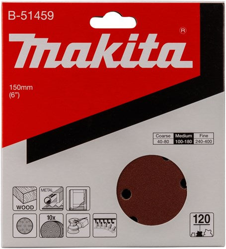 Makita accessoires makita b-51459 schuurschijf 150mm k120 red velcro