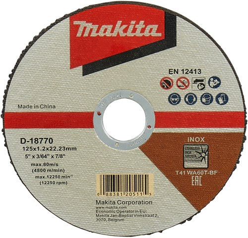 Disco da taglio accessori Makita acciaio inox 125x22,23x1,2mm, 100 pezzi - d-18770-100