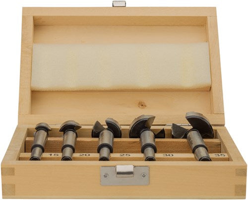 Accessori Makita d-47363 Set di punte per fori per cerniere da 5 pezzi in cassetta di legno - 15-35 mm - d-47363