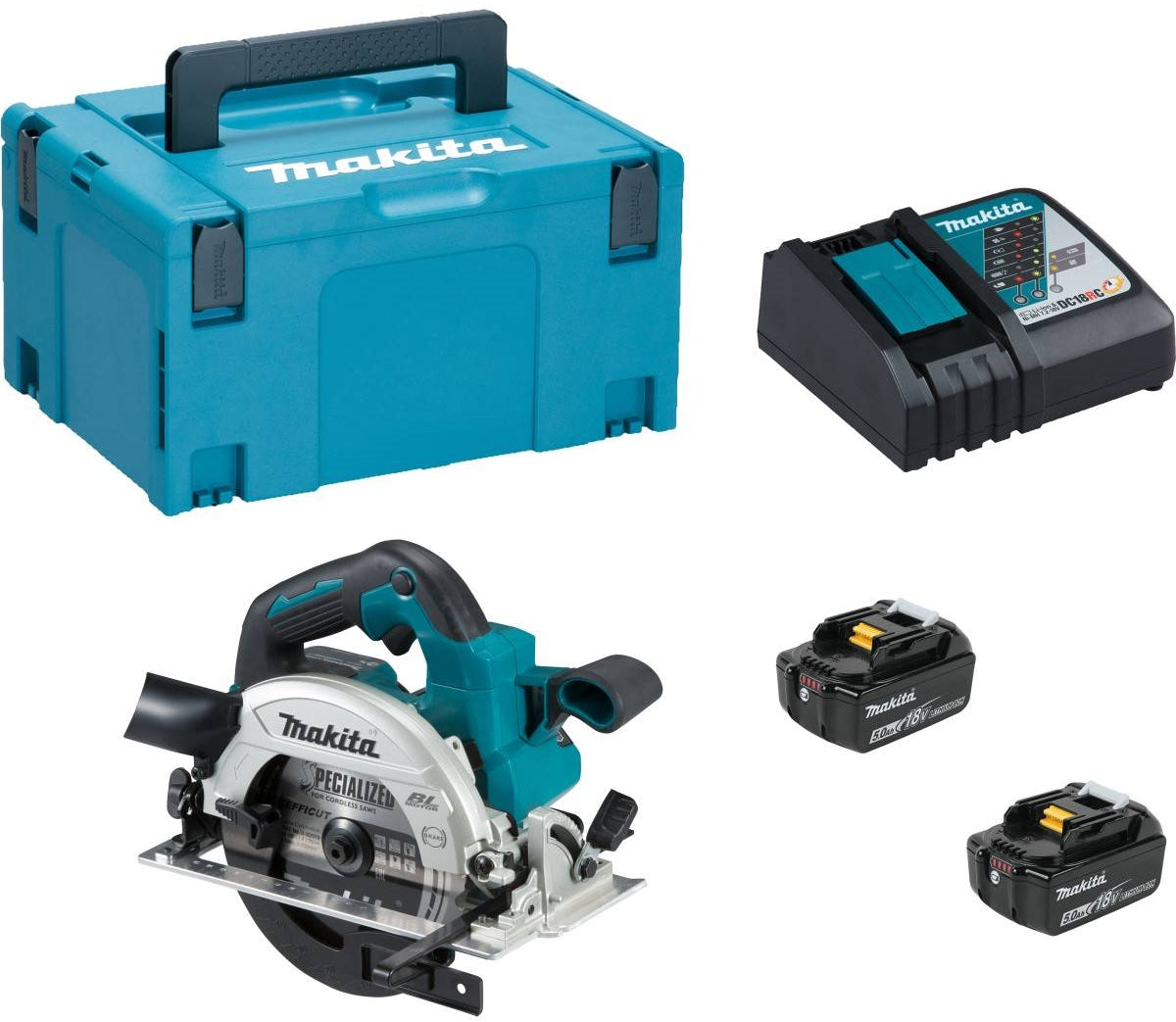 Makita dhs660rtj - Sega circolare 18 v 165 mm batteria 5,0 ah (2 pz), caricabatteria rapido, mbox