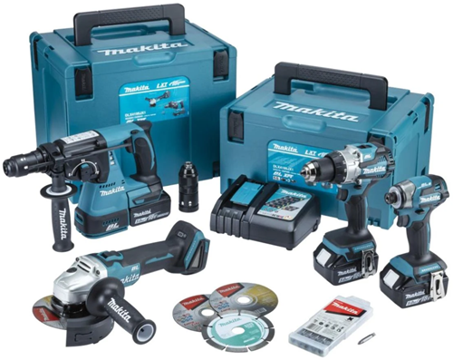 Set combinato Makita dlx4195jx1 | dhp489 + dtd173 +MR243 + dga504 | incl. batterie e caricabatterie in m-box - dlx4195jx1