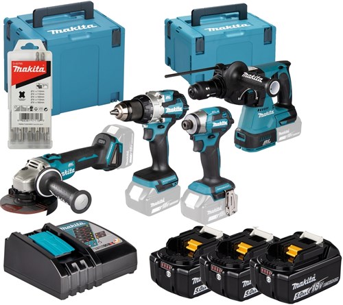 Set combinato Makita dlx4196jx1 | ddf489 + dtd173 + redazione243 + dga504 | incl. batterie e caricabatterie in m-box - dlx4196jx1