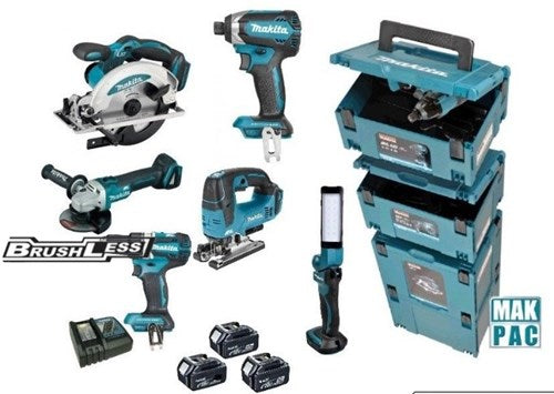 Makita dlx8100j | set combinato 18v | ddf484 + dtd153 + dga504 + dhs660 + djv182 | incl. batterie e caricabatterie DLX8100J
