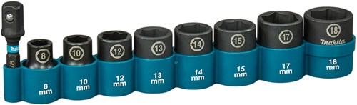 Set di bussole a impatto Imp Makita act black, 3 8 9 pezzi - e-16639