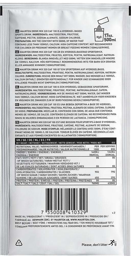 Maurten bebida mix 320 caf 100 bebida hidrogel en polvo + cafeina 83g