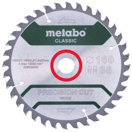 Metabo accessoires cirkelzaagblad | precision wood classic | 160x20mm | z36 wz 10° b - 628659000