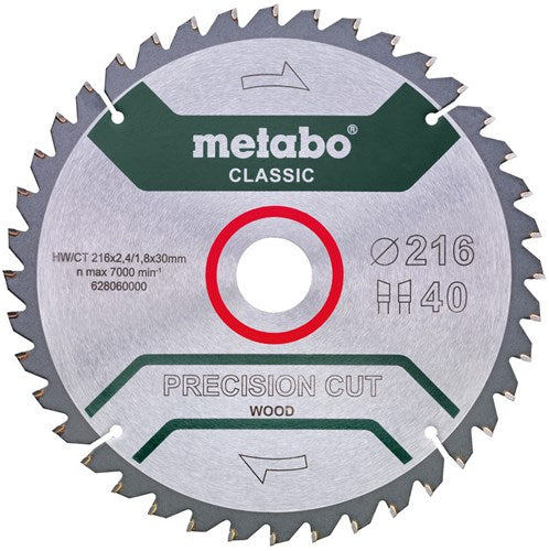 Hoja de sierra circular Metabo corte de precisión hw ct ø 216 mm, 40 wz 5° - 628060000