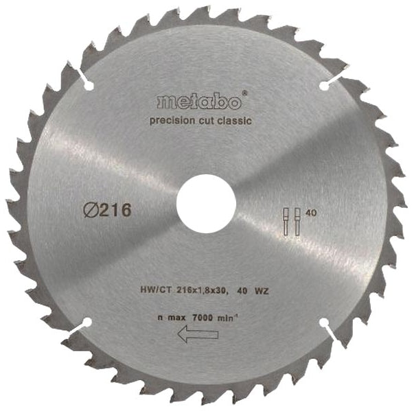 Lama per sega circolare Metabo taglio di precisione hw ct ø 216 mm, 40t wz 5° - 628065000