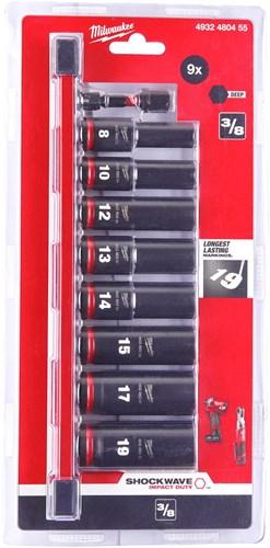 Milwaukee accessoires 3 8 | slagdop diep | set | 9-delig - 4932480455