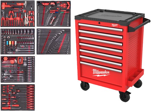 Carrello portautensili in acciaio riempito con protezione per utensili Milwaukee | 27 69cm| grigio | 337 pezzi - 4932500746