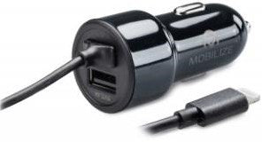 Movilize cargador de coche USB dual 4800ma + cable lightning negro 1m - 9540126