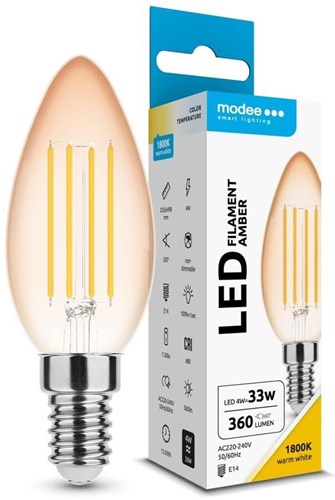 Modee vela led e14 4-33w 1800k filamento ámbar - led7400