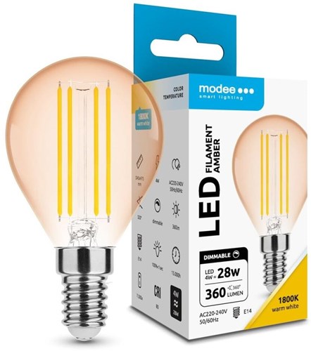 Modee led ball e14 4-28w 1800k filament amber dimmable - led7420