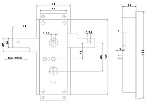 Nemef 1846 2 serratura per garage | pc60mm | serratura cassa acciaio zincato 59x159mm | aste orizzontali | non elastico | Connessione da 5,8 mm | funzione giorno e notte | dottor 1+2+3+4 - 9184602010