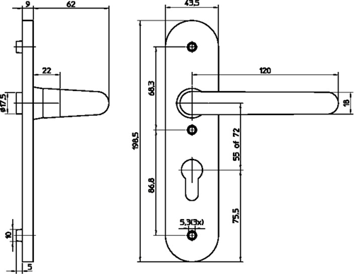 Nemef 3253 s montaje escudo corto redondeado | d taburete-taburete | juego de herrajes | pinnadas | pasador de manivela 8mm | aluminio f1 | ke55-ke55 - 9325319550