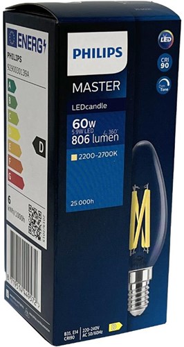 Philips Vela LED E14 5.9-60W filamento claro dimtone - LED3718