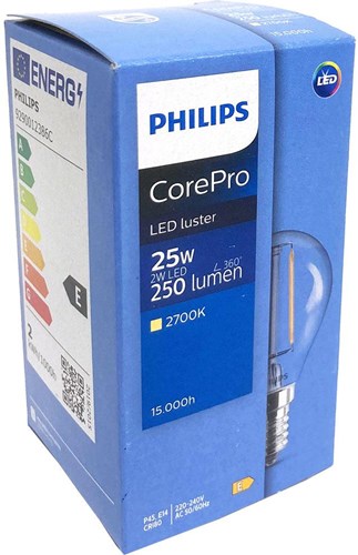Philips LED bullet E14 2-25W 2700K filamento trasparente - LED3727