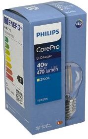 Philips LED bala E27 4.3-40W 2700K filamento transparente - LED3749