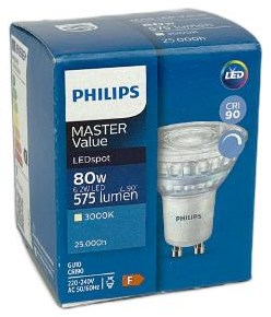 Philips foco LED gu10 6.2-80w 3000k regulable - led3453