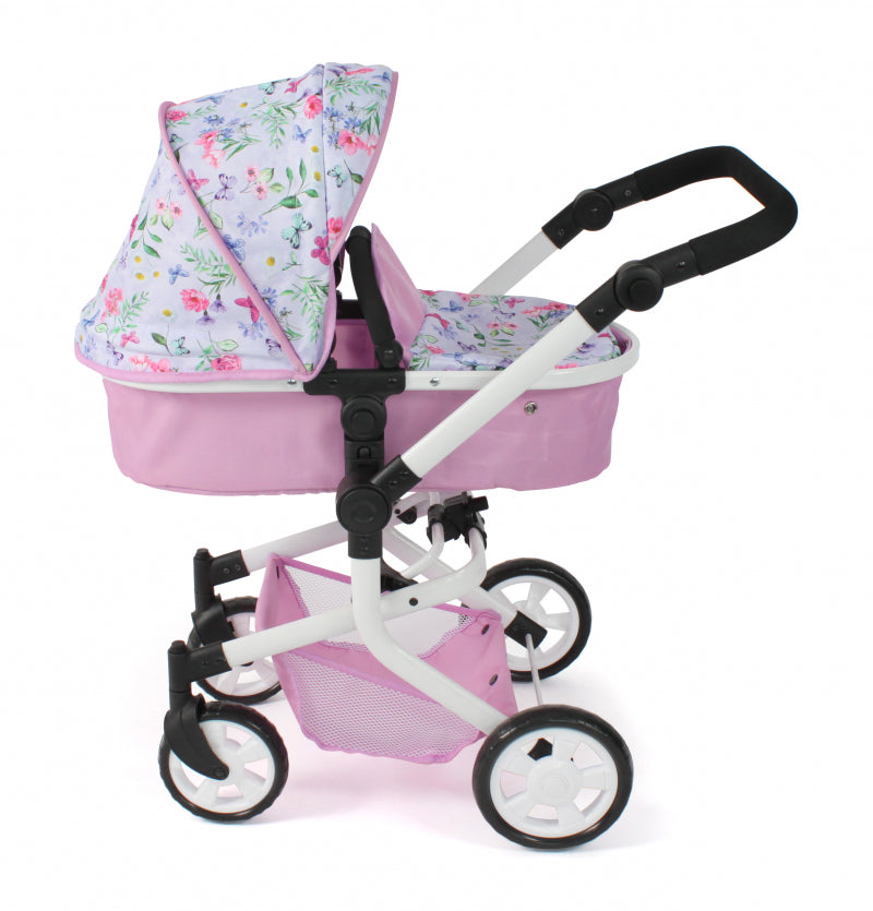 Bayer chic carrozzina per bambole mika combi (fiori bianco rosa)